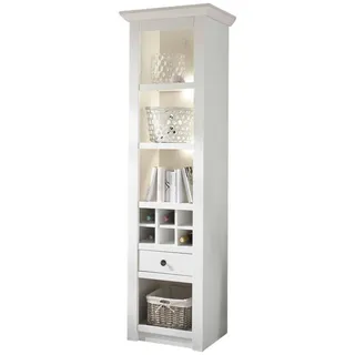 Furn.Design Regal weiß Pinie 58 x 207 cm Landhaus, Vitrine mit Weinregal , Weiß , Holzwerkstoff, Metall , Nachbildung,Pinie , Holz Optik, Uni , 1 Schubladen , 58x207x45 cm , Wohnzimmer, Regale, Bücherregale