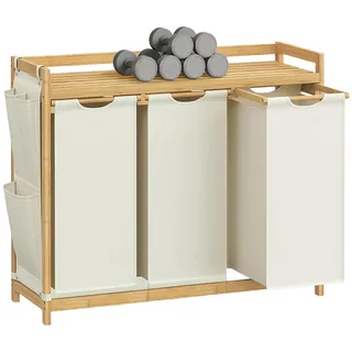 Songmics Wäschesammler Rocki 3 Fächer 1 Ablage 150 l Eiche-Weiß