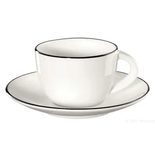 ASA Selection Ligne Noire Espressotasse mit Untere / Untertasse, Schwarze Linie, Fine Bone China, Warmes Weiß, 70 ml, 1930113 - Weiß