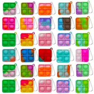 COYUN 30 Stück Pop Push It Fidget Toy, Mini Squeeze It Fidget Toys, Mini Silicone Keychain Toys, Poppet Bubble Toys aus Silikon, Spielzeug mit Schlüsselbund for ADHS Squeeze Toys