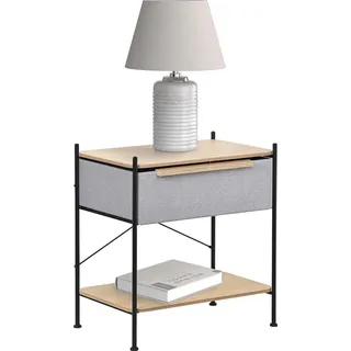 ML-Design Regalsystem mit Stoff Schublade 62x67,5x42,5 cm Grau Kommodenschrank MDF-Platten und Stahlrahmen Nachttisch für Boxspringbett Beistelltisch - Naturbelassen