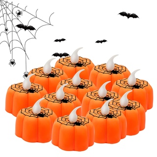 JYPS 12 Stück Halloween Kürbis Lampe, Halloween Kerzen Orange Flammenlose, Kürbis Deko, LED Teelichter Elektrisch,Kürbis Teelicht,Kürbis für Halloween Deko Outdoor/Party/Innen