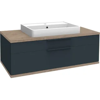 Waschtisch WELLTIME "Belmont", grau (korpus und front anthrazit matt, abdeckplatte und unterteil waschtischunterbau optik nature oak, anthrazit matt, abdeckplatte und unterteil waschtischunterbau optik nature oak), B:110cm H:51,4cm T:50cm, Waschtische, Waschtisch