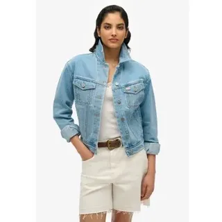 Superdry für Damen. W5011855A Jeansjacke mit blauem Saum (XS), Lässig, Baumwolle, Denim