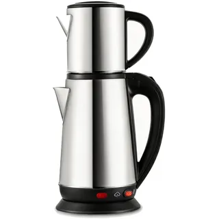 MENDUNER Türkischer Teekocher Elektrisch Edelstahl, Caydanlik 1L + 2L Teekanne, Wasserkocher mit Teekanne für Türkischen Tee Kräutertee und Samowar