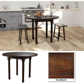 Esstisch klein, 80 x 75 cm (Ø x H) Nussbaum, runder vintage Küchentisch, Industrie-Design, vintagebraun-schwarz Esstisch Esszimmertisch Wohnzimmer Küchentisch - Braun