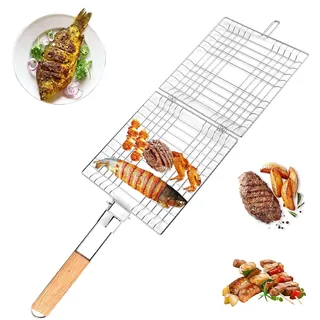Grillkorb Mit Holzgriff, Faltbar Und Tragbar Für Fisch, Gemüse, Steak Und Garnelenkoteletts – Grillzubehör Und Grillrost Inklusive