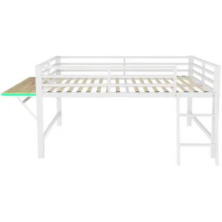 Oxeza Metallbett 140/200 cm Weiß mit Schreibtisch und Ferngesteuertes LED-Lichtband , Metall , Mode , Rechteckig , 140x200 cm , Schlafzimmer, Betten, Metallbetten