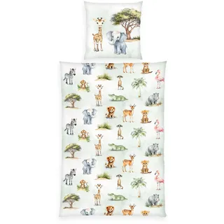 Herding Bettwäsche Safari, Young Collection, Kopfkissenbezug ca. 80 x 80 cm, Bettbezug ca. 135 x 200 cm, Mit Markenreißverschluss, 100% Baumwolle/Renforcé