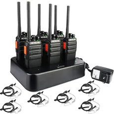 Retevis RT24V Freenet Funkgeräte Set, Professionelle PMR Funkgerät großer reichweite, Walkie Talkie mit Headset 6-Wege-Ladegerät, 6 Kanäle für Security, Polizei, Veranstaltung(6 Stück, Schwarz)