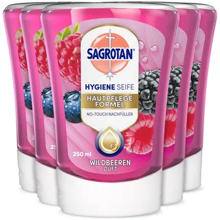 Sagrotan No-Touch Nachfüller Wildbeeren – Für den automatischen Seifenspender – 5 x 250 ml Handseife
