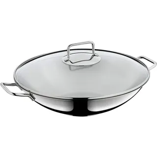 WMF Macao Wok-Set 2-teilig, Wok-Pfanne 36 cm mit Glasdeckel, Cromargan Edelstahl poliert, unbeschichtet