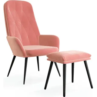 vidaXL Relaxsessel mit Hocker Rosa Samt - Rosa