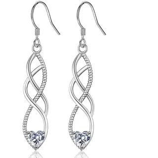 MASOP Ohrringe Silber 925 Hängend Unendlichkeitszeichen AAA Zirkonia Weiß Herz Hängeohrringe Lange Infinity Ohrhänger Hochzeit Schmuck für Damen Frauen Braut