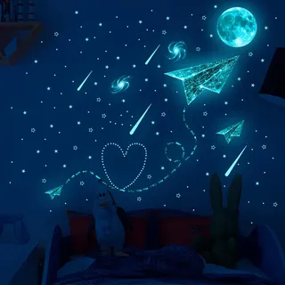 Xiyocadt 215 Stück Leuchtsterne Kinderzimmer Wandtattoo, Selbstklebend Leuchtende Sterne Aufkleber, Sticker Wand Deko für Schlafzimmer Wohnzimmer Glas Fenster Auto