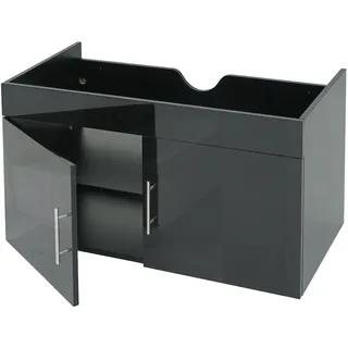 Mendler Waschbeckenunterschrank HWC-D16, Waschtischunterschrank Waschtisch Unterschrank Badmöbel, FSC® hochglanz 90cm ~ schwarz