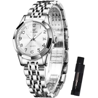 Kleine Gesicht Edelstahl Damen Kleideruhren, Luxus Diamant Analoger Quarz Watches for Women, Wasserdicht Damenuhr mit Datumsanzeige