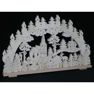 Schwibbogen el. Beleuchtet mit Kirche ,Haus und Schneemann b x h= 70x44cm NEU