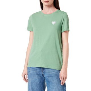 ONLY Damen Onlkita Life S/S Logo Top Noos, Stone Green/Print:silver Glitter Heart, S