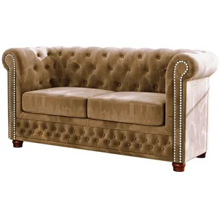 S-Style Möbel Chesterfield-Sofa 2-sitzer Lauren Beige Samt , Textil , Echtholz,Buche, Birke , Füllung: Polyetherschaumkern,Polyetherschaumkern , 148x72x86 cm , Blauer Engel, FSC Mix, Oeko-Tex®, Hergestellt in Europa , Wohnzimmer, Sofas & Couches, Sofas, 2-Sitzer Sofas
