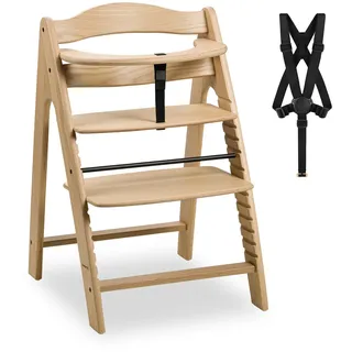 hauck Arketa, Oak - Eichen Holzhochstuhl ab 6 Monaten bis 130 kg - Mitwachsend mit 13 Stufen für Sitz- & Fußplatte - Inkl. Schutzbügel, 5 Punkt Gurt & Schrittgurt - Kompatibel mit viel Zubehör