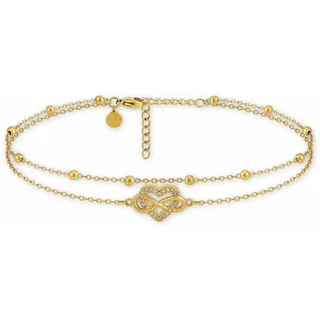 GD GOOD.designs Fußkettchen für Damen mit Herz | Mehrreihige goldene Infinity Fusskette - Wasserfest & Verstellbar (22-27 cm) | 316L Edelstahl Fußschmuck in 18K Gold