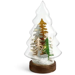 Weihnachtsbaum H&h Glas Mit LED Auf Basis Holz H21cm