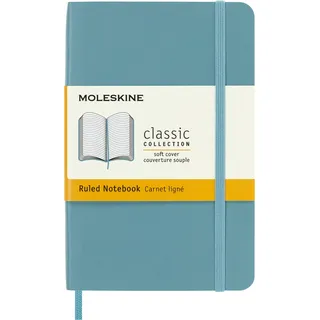 Moleskine Klassisches Notizbuch, Liniertes Notizbuch, Weicher Einband und Elastischer Verschluss, Taschenformat 9 x 14 cm, Farbe Türkisblaues Riff, 192 Seiten