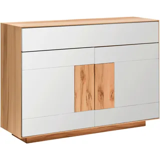 Linea Natura Sideboard , Weiß, Buchefarben , Holz, Glas , Kernbuche , massiv , 2 Fächer , 1 Schubladen , 120x87x40 cm , individuell planbar, Beimöbel erhältlich, in verschiedenen Holzarten erhältlich , Holzmöbel, Kommoden Holz, Sideboards Holz