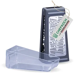 Chefkoch trifft Fackelmann Küchenreibe mit Behälter – aus Edelstahl & HIPS, ideal für Käse, Gemüse, Ingwer, mit Antirutschfläche, spülmaschinengeeignet