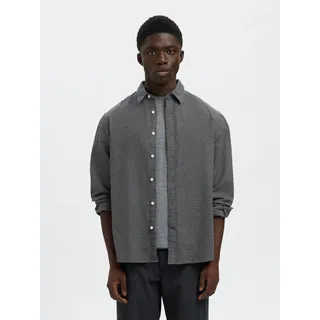Langarmhemd SELECTED HOMME "SLHREGNOAH BRUSHED TWIST SHIRT LS NOOS", Herren, Gr. M, N-Gr, gray flannel detail:twisted, schwarz, Web, Obermaterial: 100% Baumwolle, unifarben, regular fit, 2-Knopf-Manschette, Hemden Langarmhemd