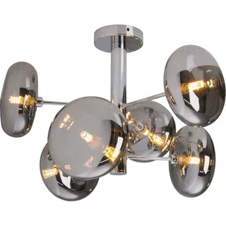 NÄVE Deckenleuchten "Orion", silber (silberfarben), 6, Ø 53cm H: 38cm, 1 Stk., Leuchten, Glasschirme, 6flg. G9, exkl. Leuchtmittel, chrom-smokey, D: 53cm