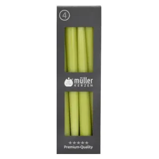 Müller Kerzen Spitzkerzen, maigrün, Gepresste Stabkerzen mit konisch geformten Fuß, 1 Packung = 4 Stück, (Ø x H): 22 x 245 mm
