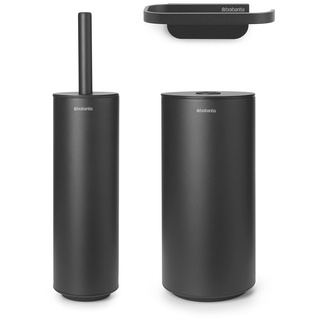 Brabantia Mindset 3-Teiliges Toilettenzubehörset - Toilettenbürste, Rollenhalter & Rollenspender - Korrosionsbeständig - Badezimmerzubehör - Inklusive Befestigungsmaterial - Infinite Grey