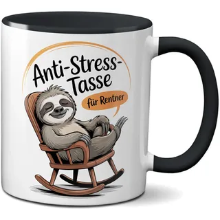 TassenKing Anti-Stress-Tasse | Motiv Faultier | Tasse mit Spruch | 330 ml, | Geschenk, Geburtstag, Weihnachten, Rentner, lustig (schwarz)