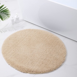 Homaxy Badezimmerteppich rutschfest Waschbar Badematte Weich Flauschig Badteppich Shaggy Hochflor Mikrofaser Badvorleger – rund 90 cm Ø, Beige