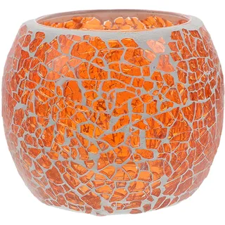 Lurrose Mosaikglas Windlicht Orange - Vintage Kerzenständer & Teelichtgläser groß, Europäischer Stil Kerzenglas Gross für Tischdeko, Boho Kerzenständer bunt für Xmas, Hochzeit, Ostern & Winterdeko