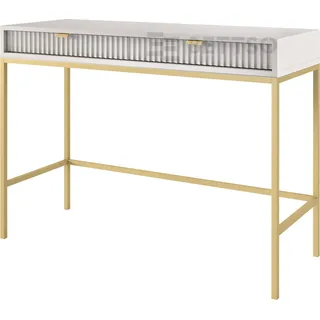 BETTSO Geriffelt Schminktisch Konsolentisch Schreibtisch Goldgriffe NOVA Grau mit Goldbeinen - Grau