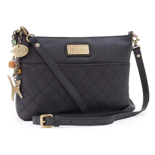 Catwalk Collection Handbags - Damen Umhängetasche Klein - Crossbody Bag - Gesteppte Leder - Clutch mit Abnehmbarer Schultergurt - Josie - Schwarz