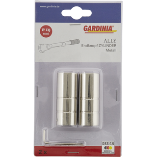 GARDINIA Zylinder, 2 x Endstück, Metall, Edelstahl-Optik, für Gardinentechnik Ø 19 mm