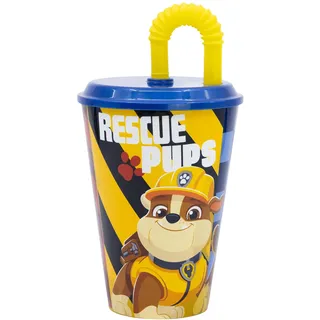 Stor Kinderbecher mit Deckel und Strohhalm Paw Patrol 430ml - Wiederverwendbarer Kunststoffbecher für Kinder - Auslaufsicher