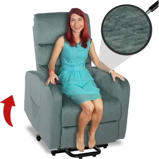 Fernsehsessel HWC-K62, Sessel Relaxsessel TV-Sessel, Liegefunktion Aufstehhilfe elektrisch, Metall Chenille blau-grün - Blau