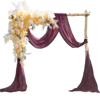 EBETA Hochzeit Volant Querbehang Freihanddeko für Hochzeitsbogen & Traubogen Himmelbett Vorhänge Gardine für Fenster Deko aus Chiffon-Stoff (Rotwein, 70x600 cm)
