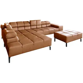 Kawola Ecksofa Nelson Braun Leder Relaxfunktion , Metall , Echtholz , Füllung: Komfortschaum , Ottomane links, L-Form , 321x216 cm , Wohnzimmer, Sofas & Couches, Wohnlandschaften, Ecksofas