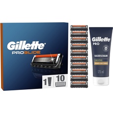 Gillette ProGlide Rasierklingen und Bartpflege Set für Rasierer, 10 Ersatzklingen für Nassrasierer Herren + Gillette PRO Sensitive Rasierschaum 175 ml, Geschenk für Männer