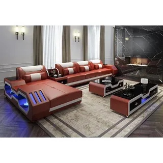 Wohnlandschaft Ecksofa Design Polster LED - Orange, Weiß