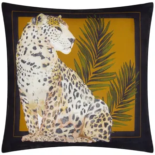 Paoletti Leopardis Katze bedrucktes Outdoor-Kissen mit Polyesterfüllung – Schwarz/Gold – 50 x 50 cm