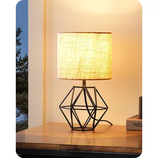 EDISHINE Nachttischlampe, Moderne Tischlampe Industrial mit E14 Leuchtmittel, Vintage Tischleuchte, für Schlafzimmer, Wohnzimmer, Beige & Schwarz
