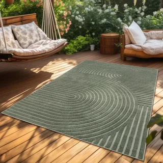 Outdoor Teppich Wetterfest Balkon Wohnzimmer Skandinavisches Boho Einfarbig Grösse 160x220 cm - Grün
