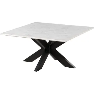 Massivmoebel24.de Couchtisch quadratisch 90x90x45 Marmor weiß / Kreuzgestell Eisen schwarz BARCELONA #316 - Weiß